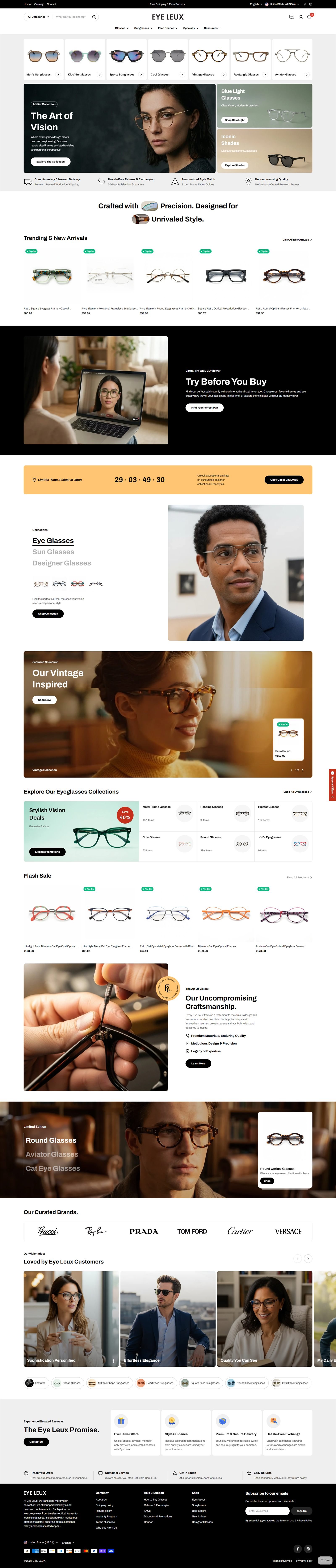 Eye Leux homepage, a premium eyewear e-commerce site