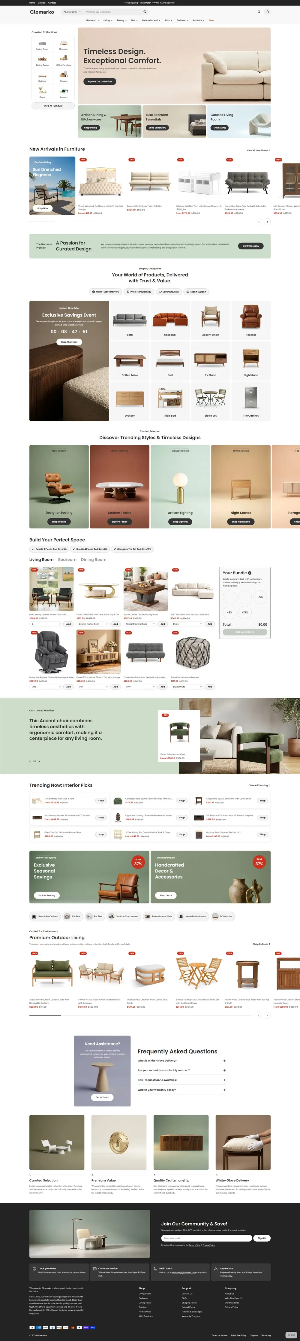 Glomarko homepage, a furniture e-commerce site