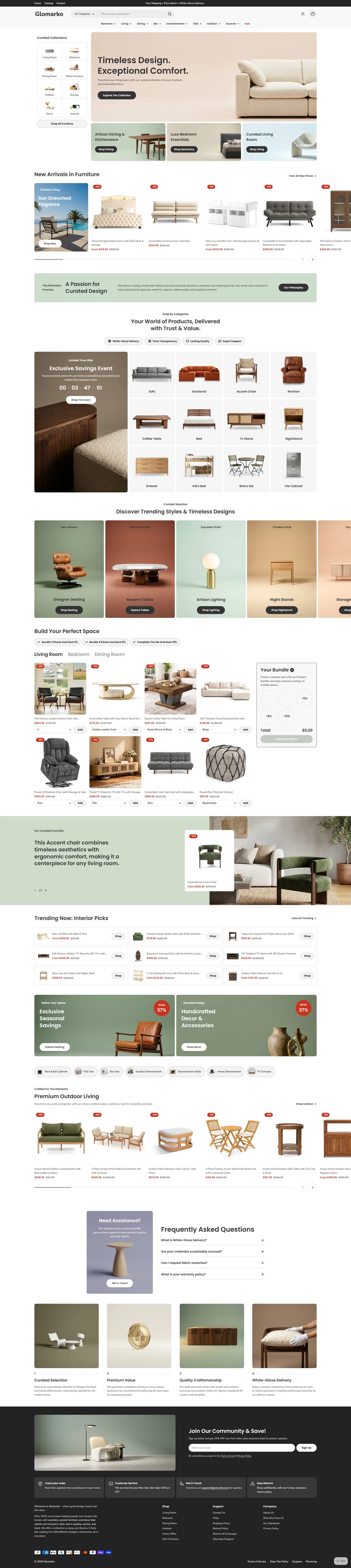 Glomarko homepage, a furniture e-commerce site