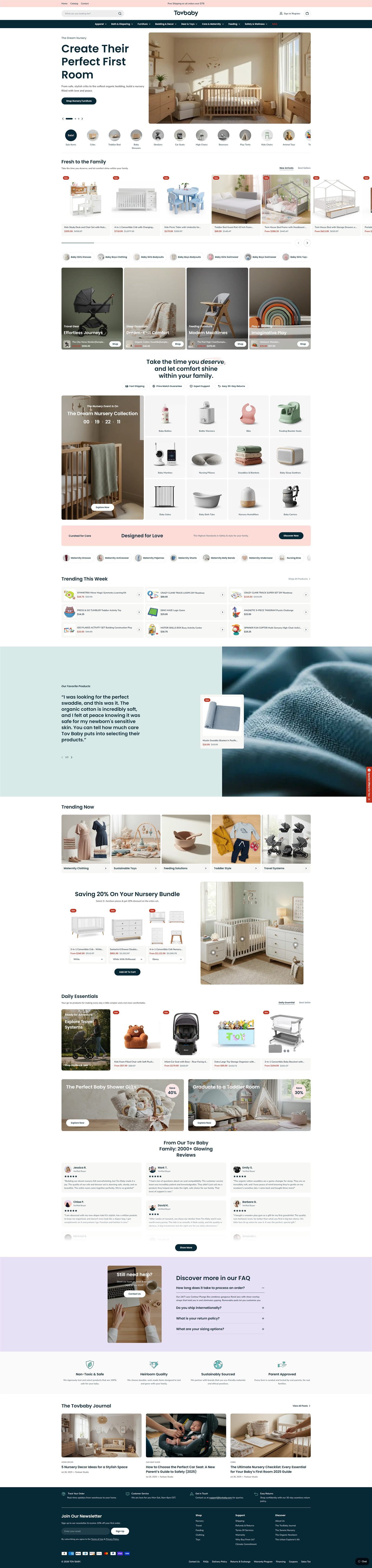 TovBaby homepage, a premium baby gear and nursery furniture e-commerce site